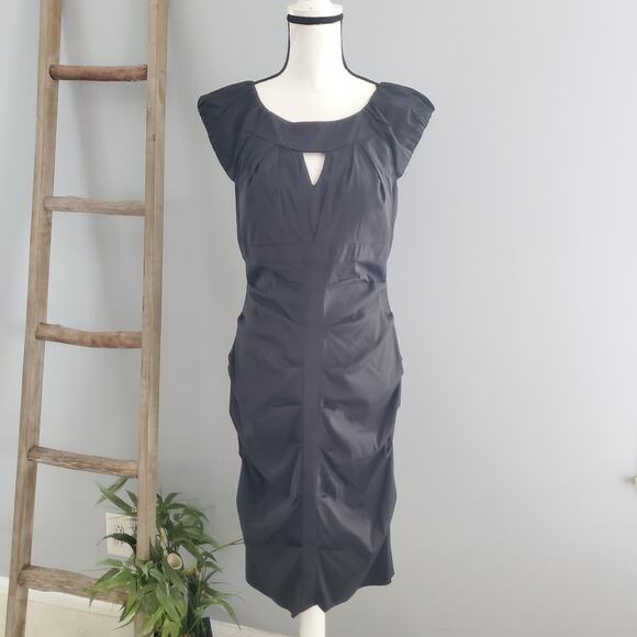 Xscape By Joanna Chen Black Sleeveless Ruched Midi Dress Size 14 - Picture 1 of 9